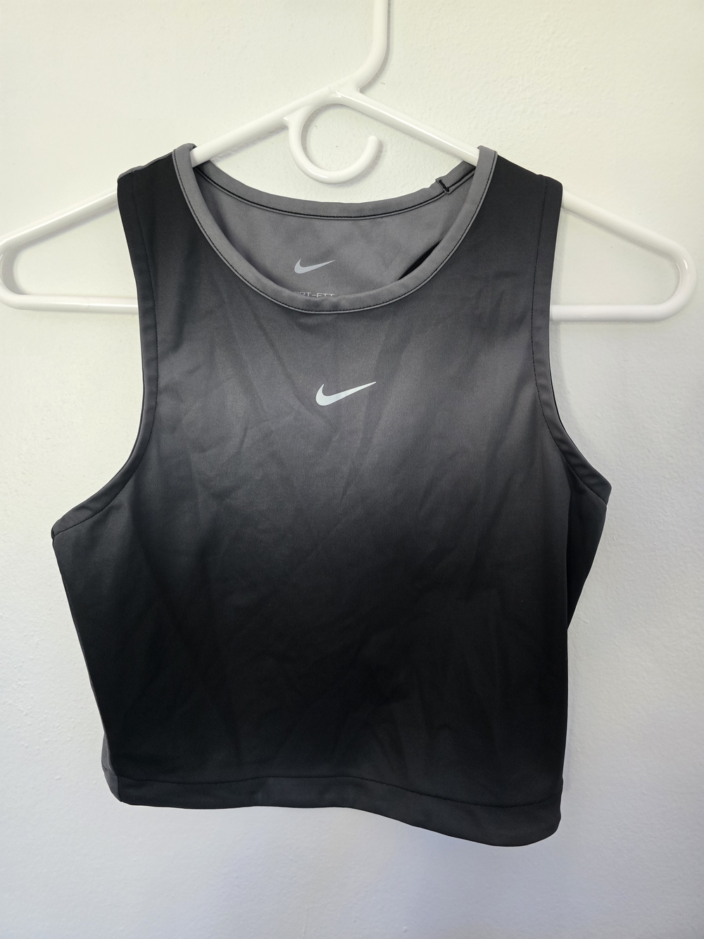 Nike Black and Gray Cropped Athletic Tank with White Swoosh